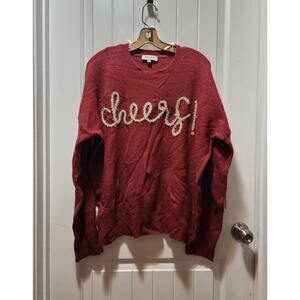 Gilli Cheers! Maroon Gold Sweater Holiday Christmas New Years Size L